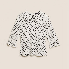Womens white polka dot print doll collar ruffle blouse