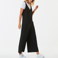 Sleeveless v-neck wide leg linen overalls womens