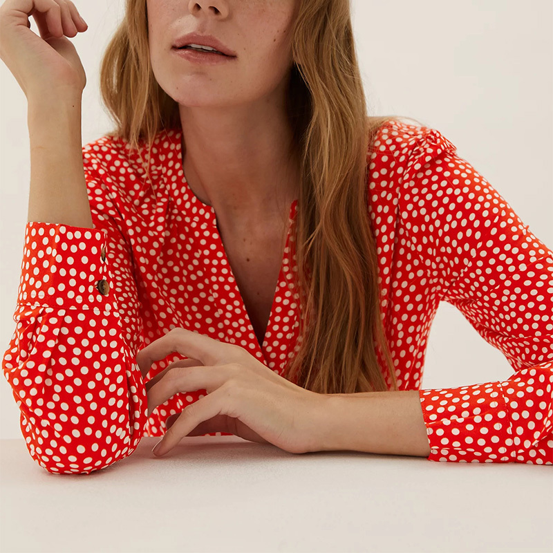 Women's polka dot v neck long sleeve blouse