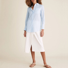 Cotton striped long sleeve longline shirt womens