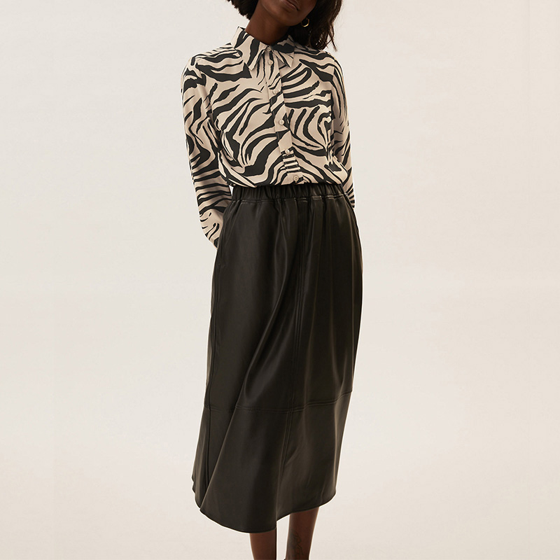 Zebra animal print collared long sleeve tops blouse for women