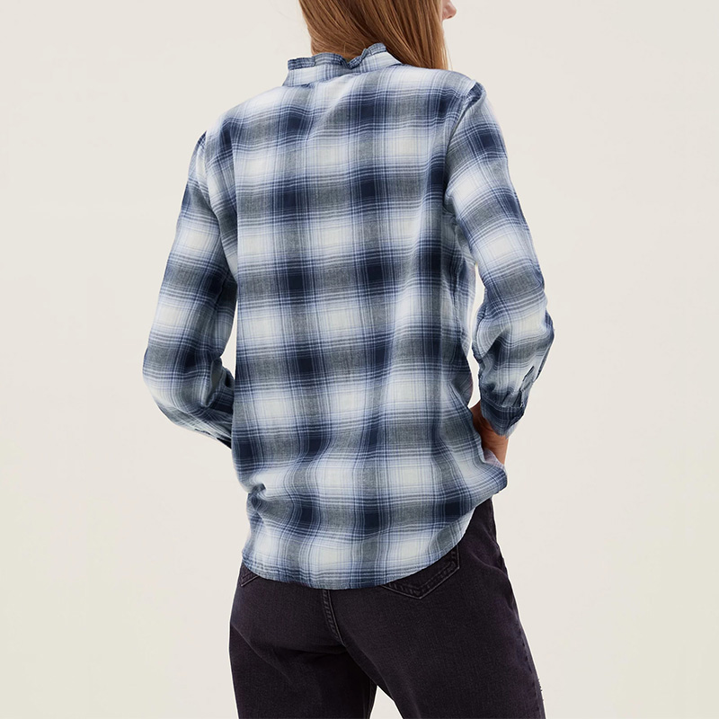 Womens plaid flannel otton check frill detail shirt