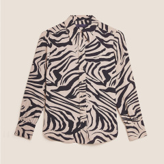 Zebra animal print collared long sleeve tops blouse for women