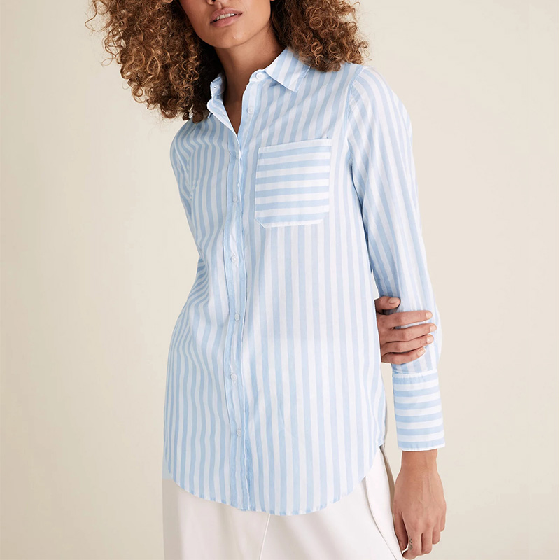 Cotton striped long sleeve longline shirt womens