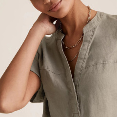 Womens washable linen V-neck short sleeve blouse