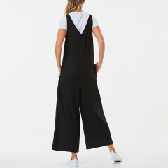 Sleeveless v-neck wide leg linen overalls womens