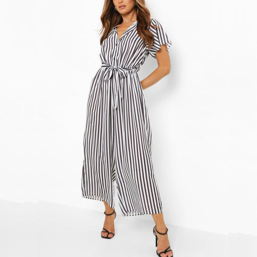 Striped button down culotte Jumpsuit for women