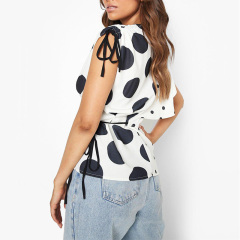 Womens mixed polka dot print wrap blouse