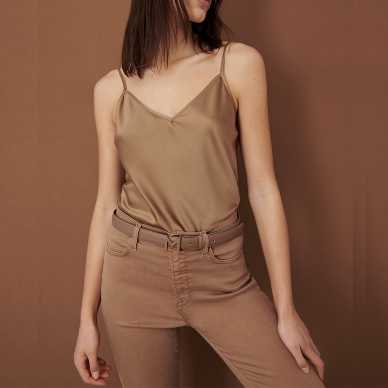 Slim-fit sleeveless satin tank tops women