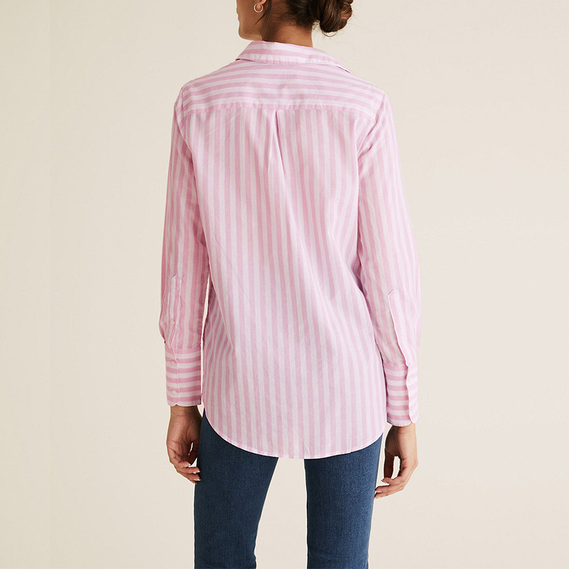 Cotton striped long sleeve longline shirt womens
