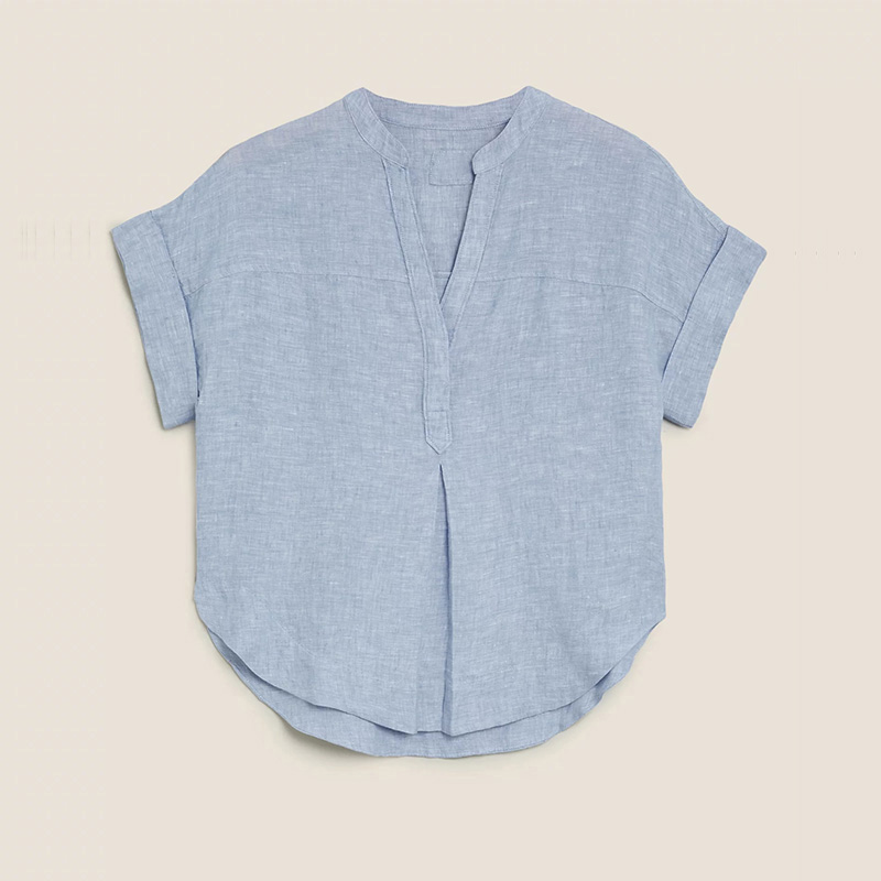 Womens washable linen V-neck short sleeve blouse