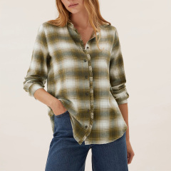 Womens plaid flannel otton check frill detail shirt