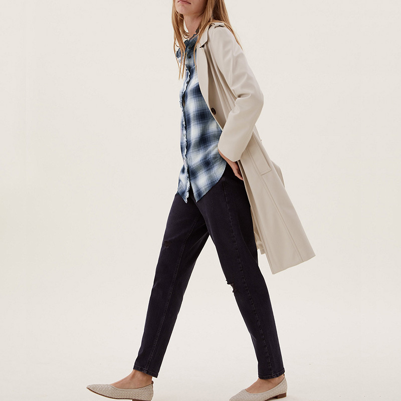 Womens plaid flannel otton check frill detail shirt