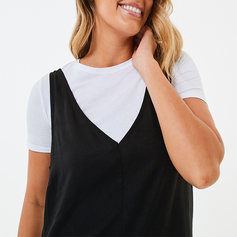 Sleeveless v-neck wide leg linen overalls womens