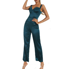 Womens strappy sleeveless plain bodycon jumpsuit