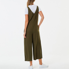 Sleeveless v-neck wide leg linen overalls womens