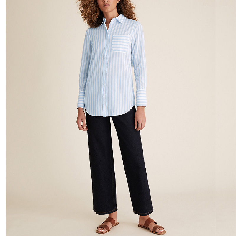 Cotton striped long sleeve longline shirt womens