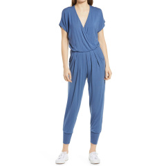 Short sleeve wrap top jumpsuit womens