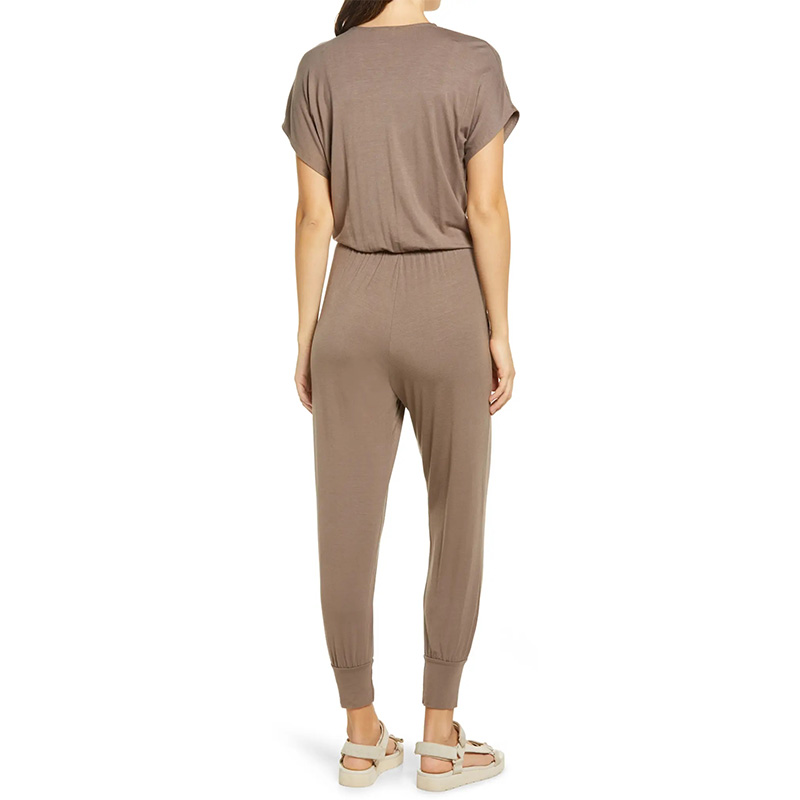 Short sleeve wrap top jumpsuit womens