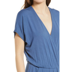 Short sleeve wrap top jumpsuit womens