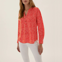 Women's polka dot v neck long sleeve blouse