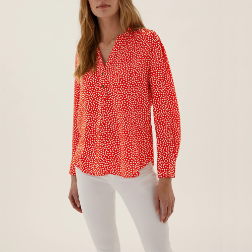 Women's polka dot v neck long sleeve blouse