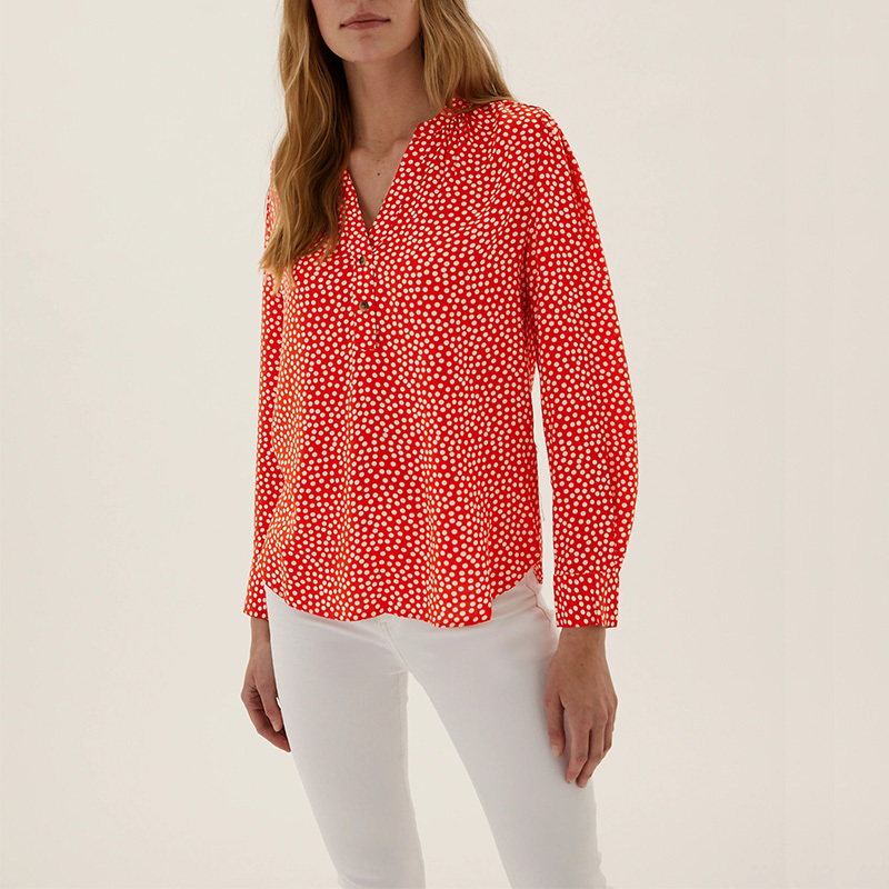 Women's polka dot v neck long sleeve blouse