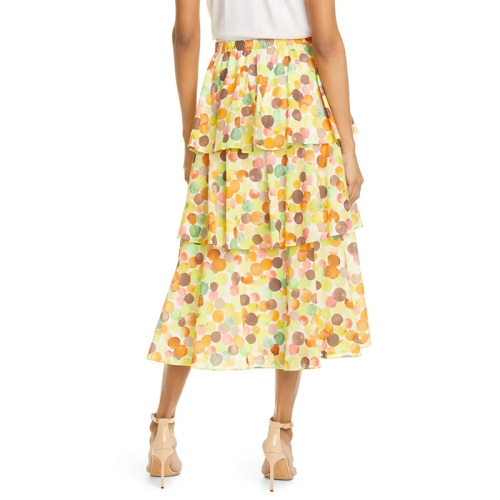 Bubble print tiered ruffle midi skirt