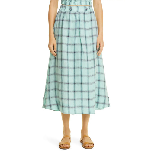 Womens check linen wrap midi skirt