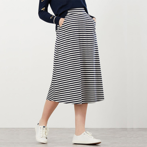 Black and white striped Jersey midi skirt