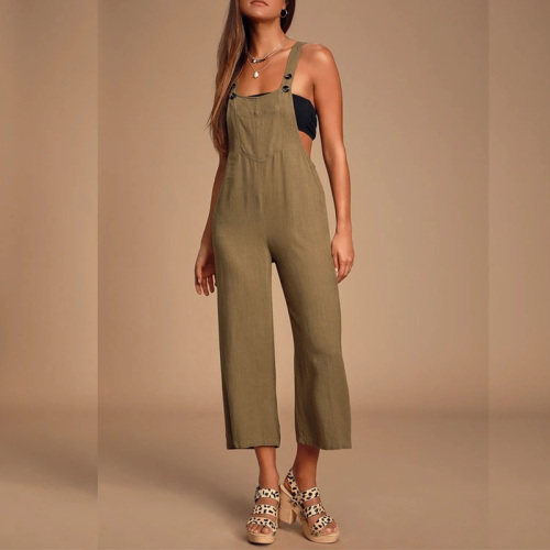Vintage ladies lightweight sleeveless linen blend overalls