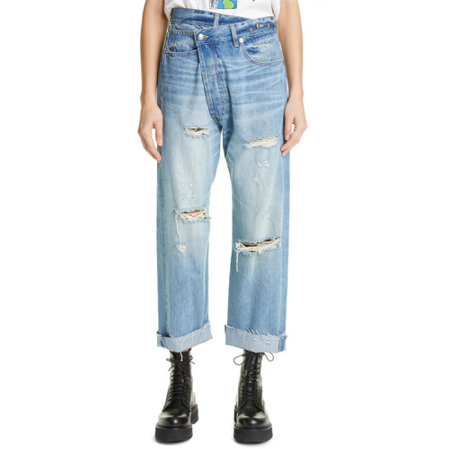 Womens blue high waisted ripped crop jeans