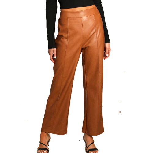 Faux leather high waist straight leg pants
