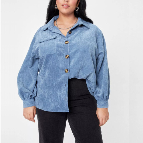 Plus Size long sleeves corduroy button down shirt