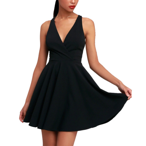 Womens sleeveless mini black skater dress