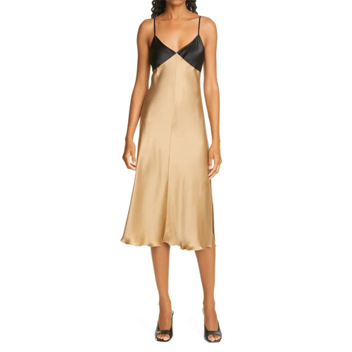 Womens contrast silky satin midi slip dress
