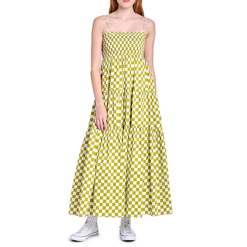 Womens sleeveless checkered midi dress