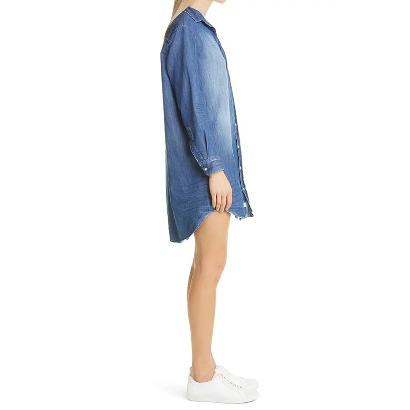 Cotton denim long sleeve shirt dress womens