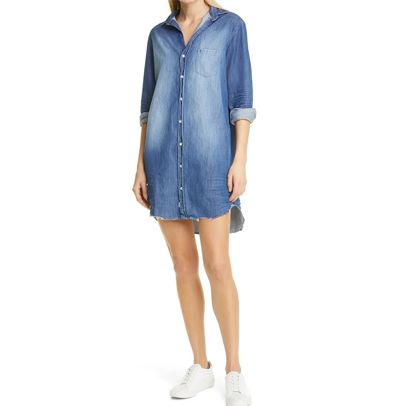 Cotton denim long sleeve shirt dress womens