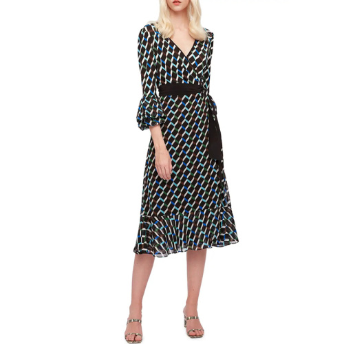 Womens print wrap front midi dress