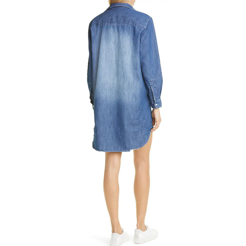 Cotton denim long sleeve shirt dress womens