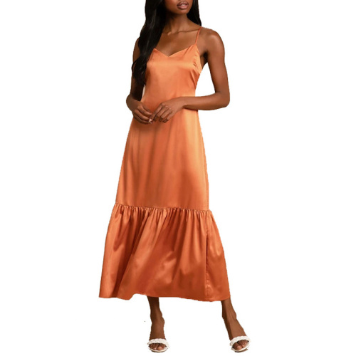 Satin sleeveless slip tiered maxi dress