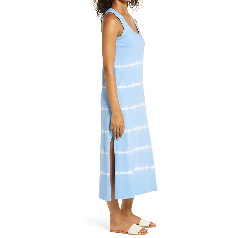 Womens sleeveless blue tie dye summer midi dress