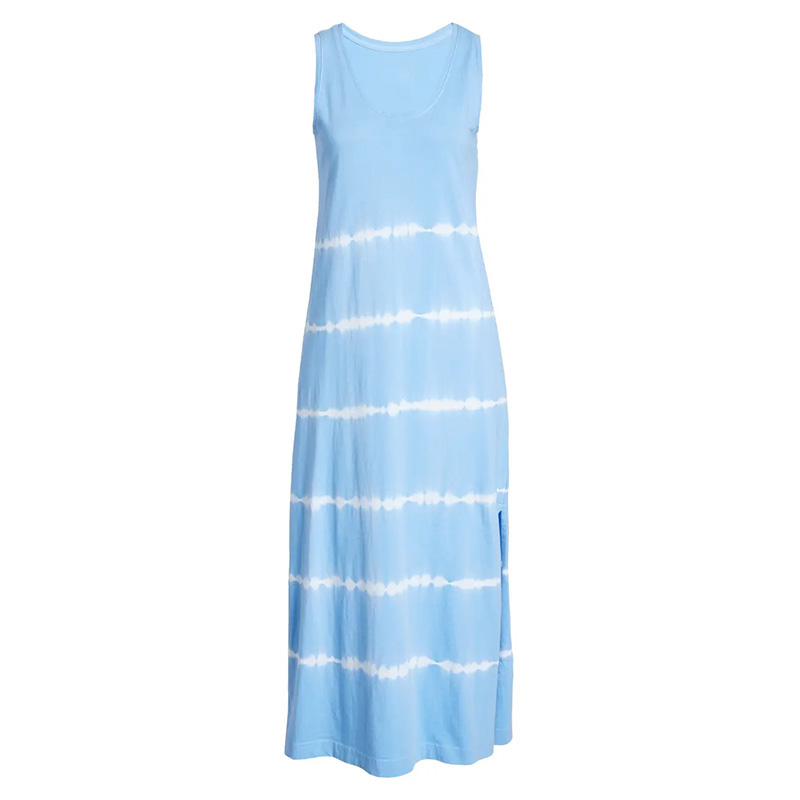Womens sleeveless blue tie dye summer midi dress