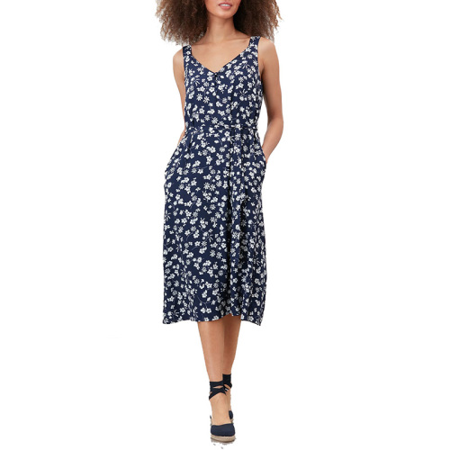 Womens floral print sleeveless strappy V neck midi dress
