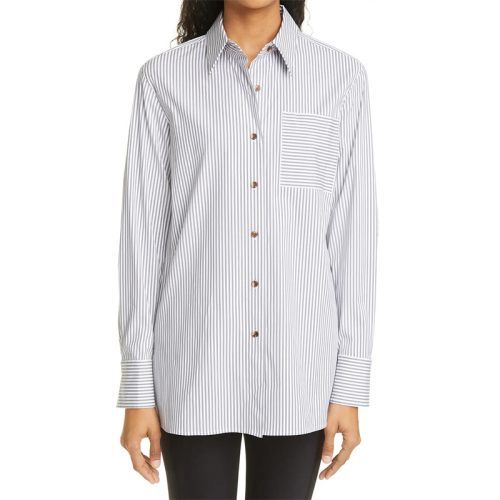 Womens long sleeves Cotton Poplin Stripe Shirt