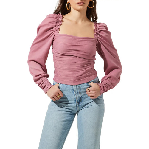 Womens Square Neck long sleeve Puff Sleeve Top