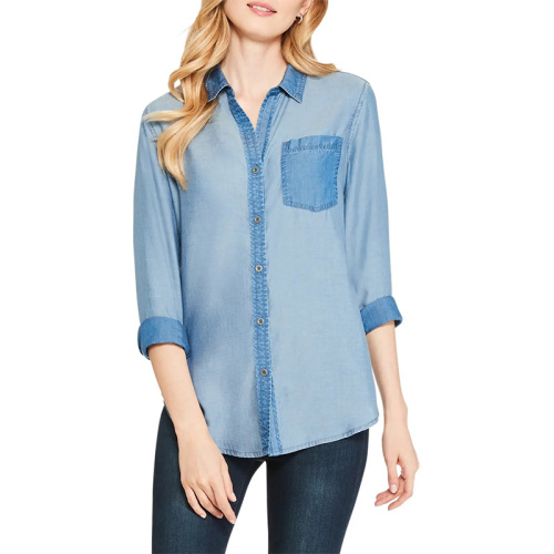 Long sleeve Blue Chambray Shirt women