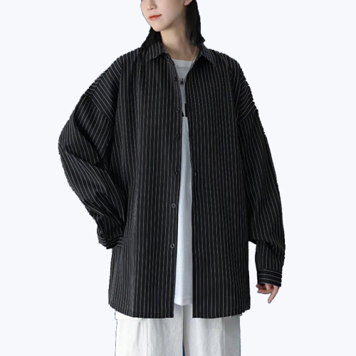 Unisex fashion oversized striped cotton shirt women