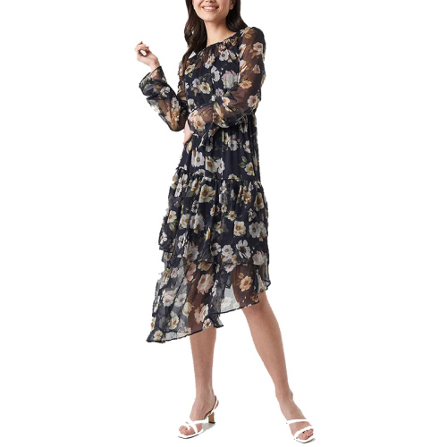 Asymmetric floral print chiffon dress